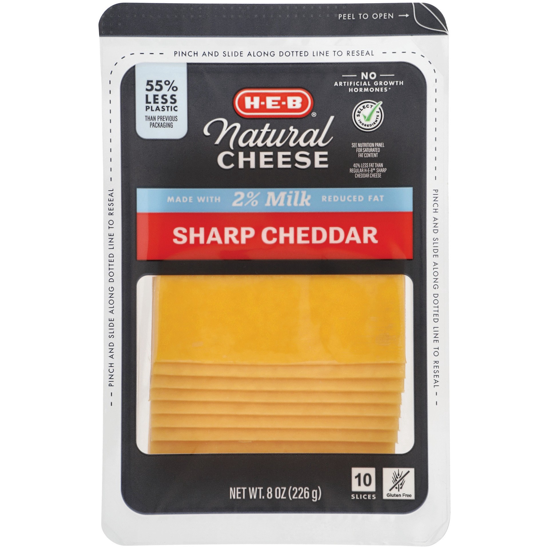 slide 1 of 1, H-E-B 2% Milk Sharp Cheddar Thin Sliced Cheese, 8 oz