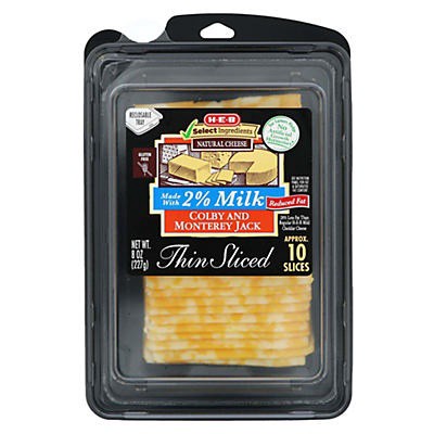 slide 1 of 1, H-E-B 2% Milk Sharp Cheddar Thin Sliced Cheese, 8 oz