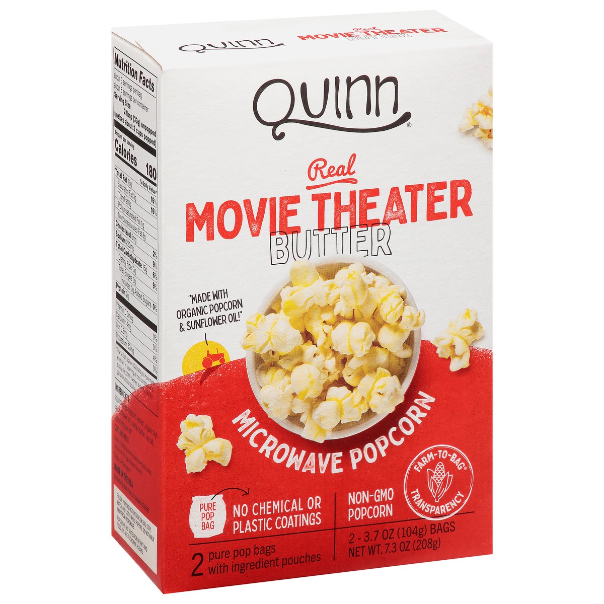 slide 2 of 9, Quinn Movie Theater Butter Microwave Popcorn 2-3.7 oz Bags, 2 ct