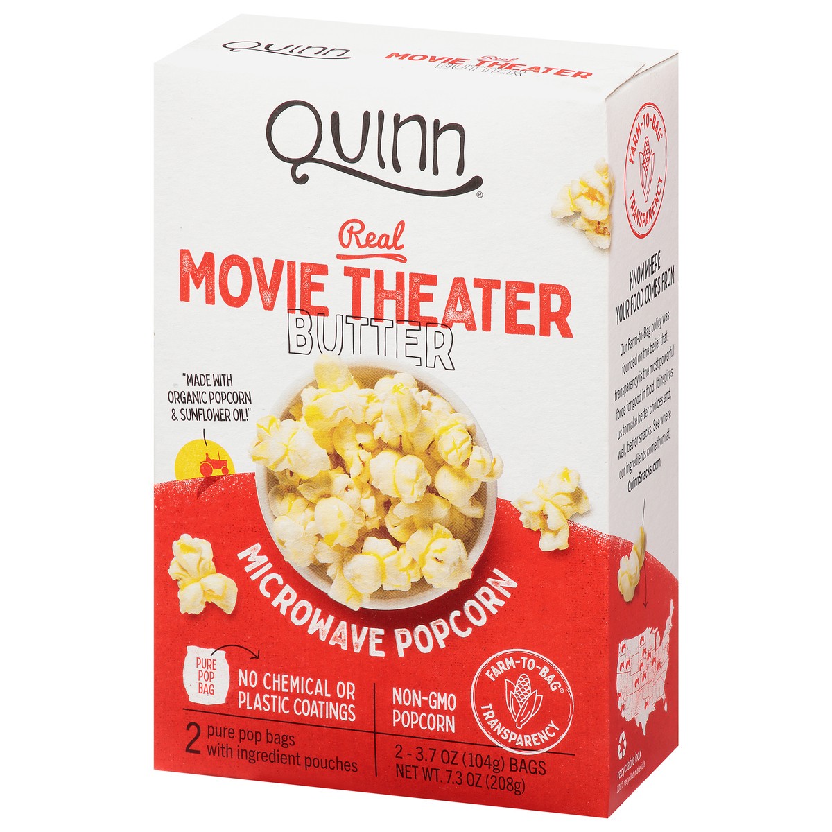 slide 3 of 9, Quinn Movie Theater Butter Microwave Popcorn 2-3.7 oz Bags, 2 ct