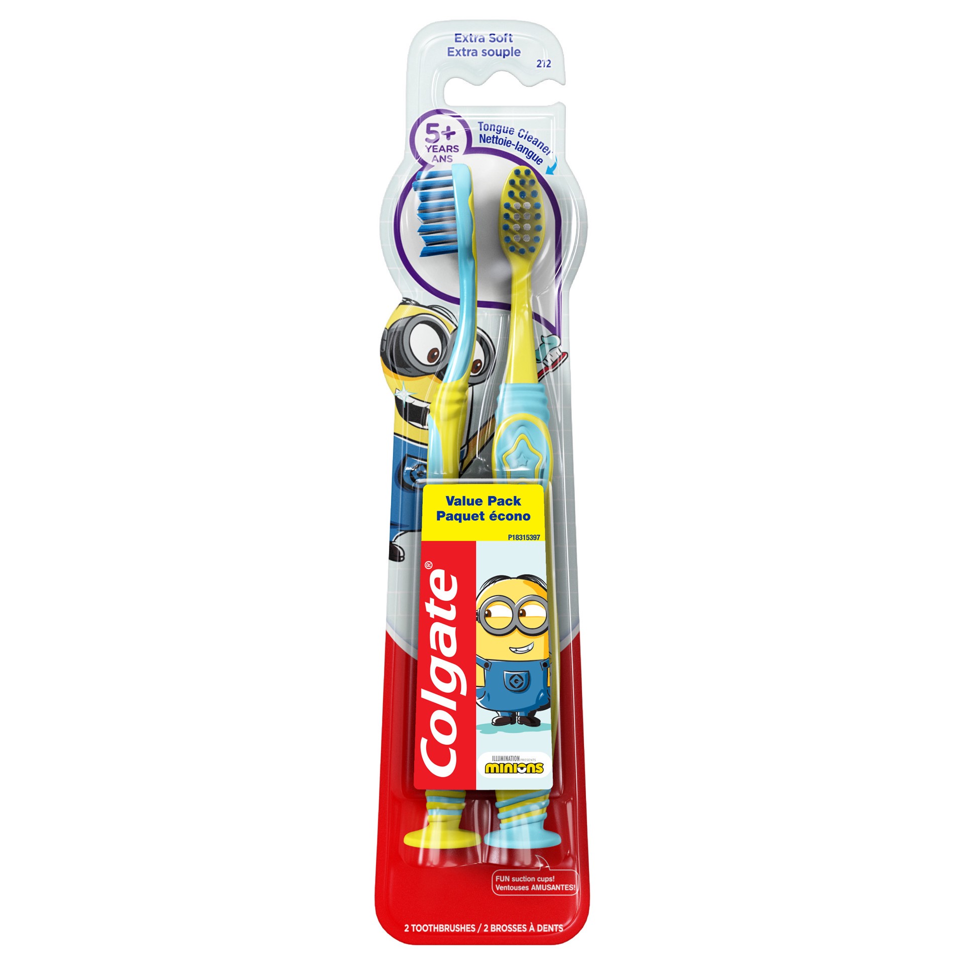 slide 1 of 7, Colgate Kids Extra Soft Toothbrush with Suction Cup - 2 Count (Minions), 2 ct