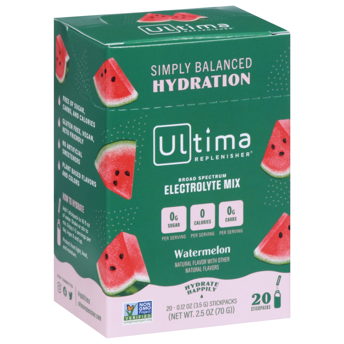 slide 3 of 13, Ultima Replenisher Daily Watermelon Electrolyte Drink Mix 20 - 0.12 oz Each, 2.5 oz
