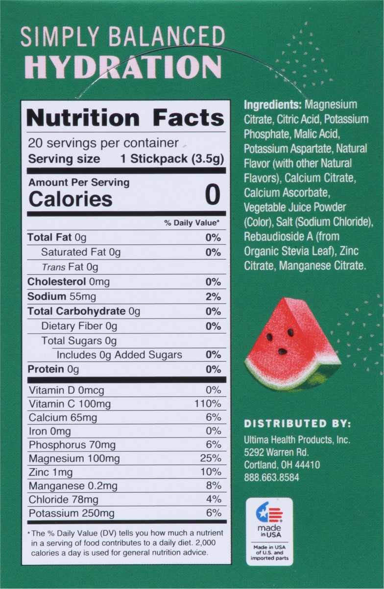 slide 2 of 13, Ultima Replenisher Daily Watermelon Electrolyte Drink Mix 20 - 0.12 oz Each, 2.5 oz