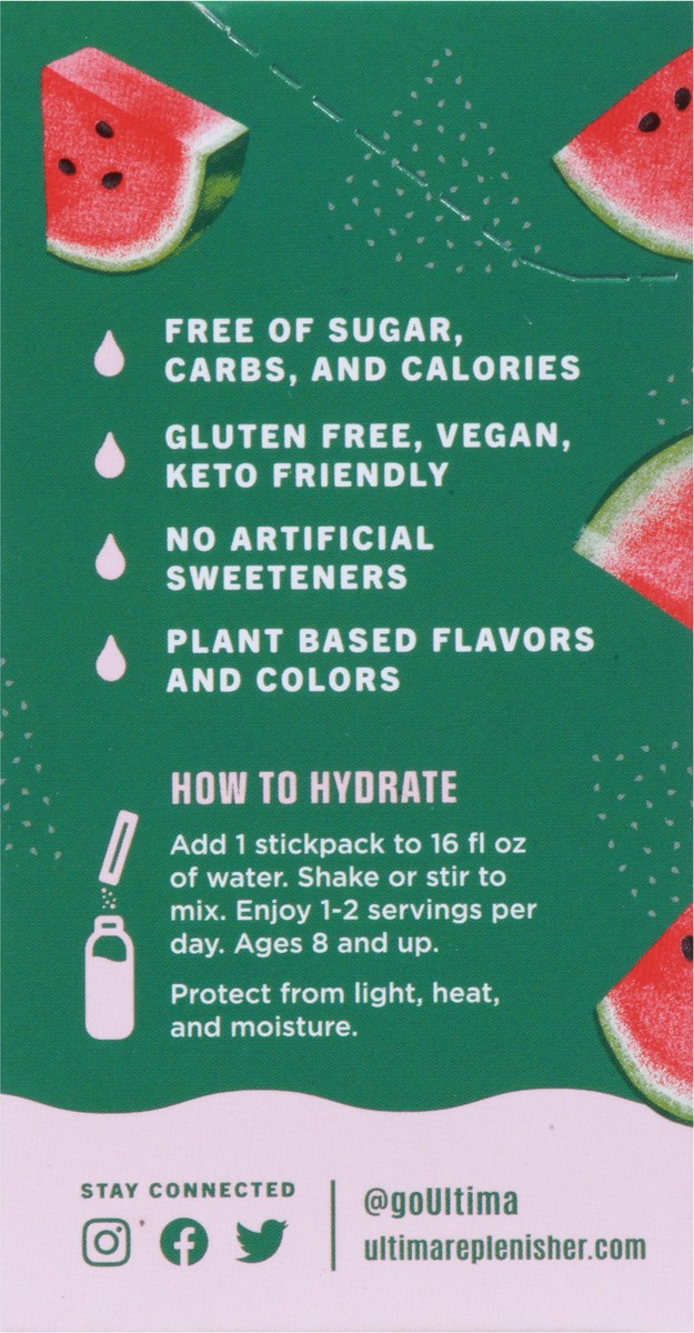 slide 12 of 13, Ultima Replenisher Daily Watermelon Electrolyte Drink Mix 20 - 0.12 oz Each, 2.5 oz