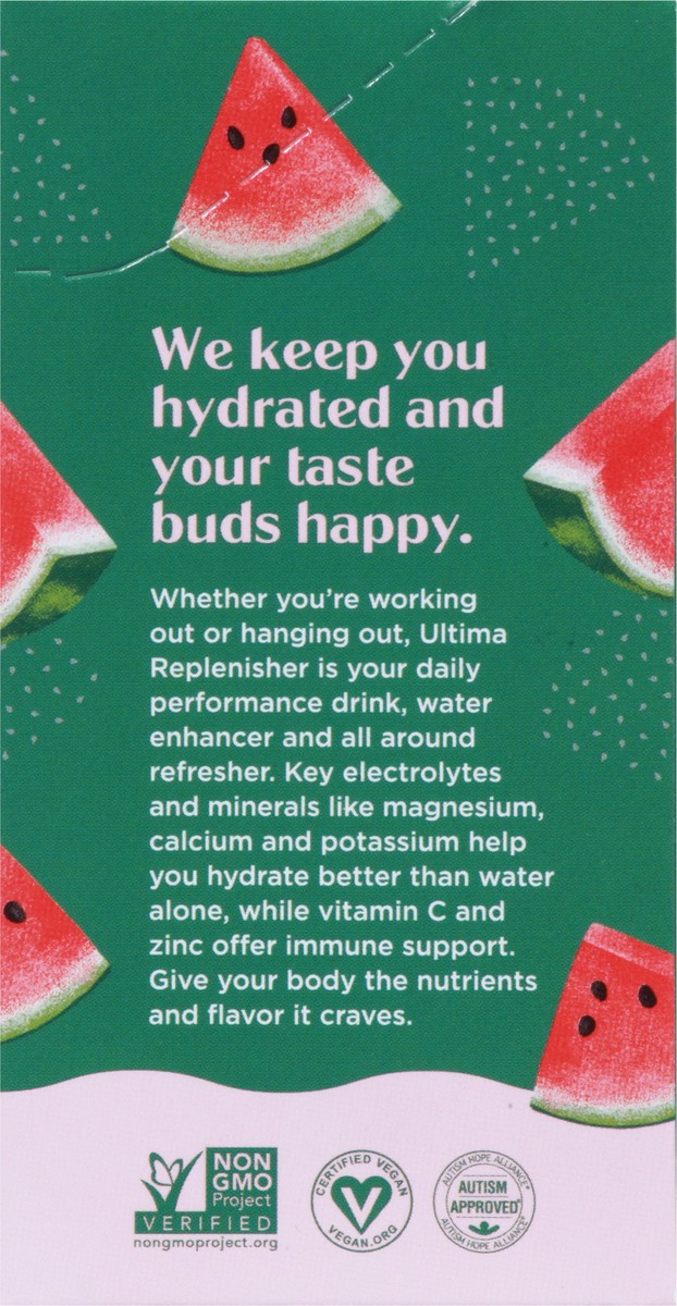 slide 13 of 13, Ultima Replenisher Daily Watermelon Electrolyte Drink Mix 20 - 0.12 oz Each, 2.5 oz