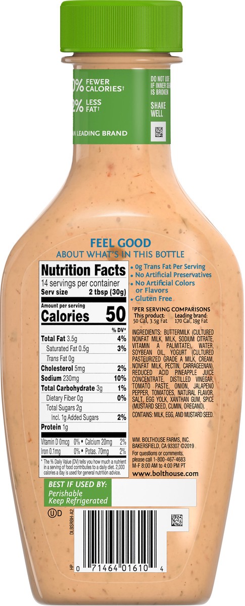 slide 6 of 7, Bolthouse Farms Dressing , Salsa Ranch Creamy Yogurt Dressing, 14 fl. oz., 14 oz