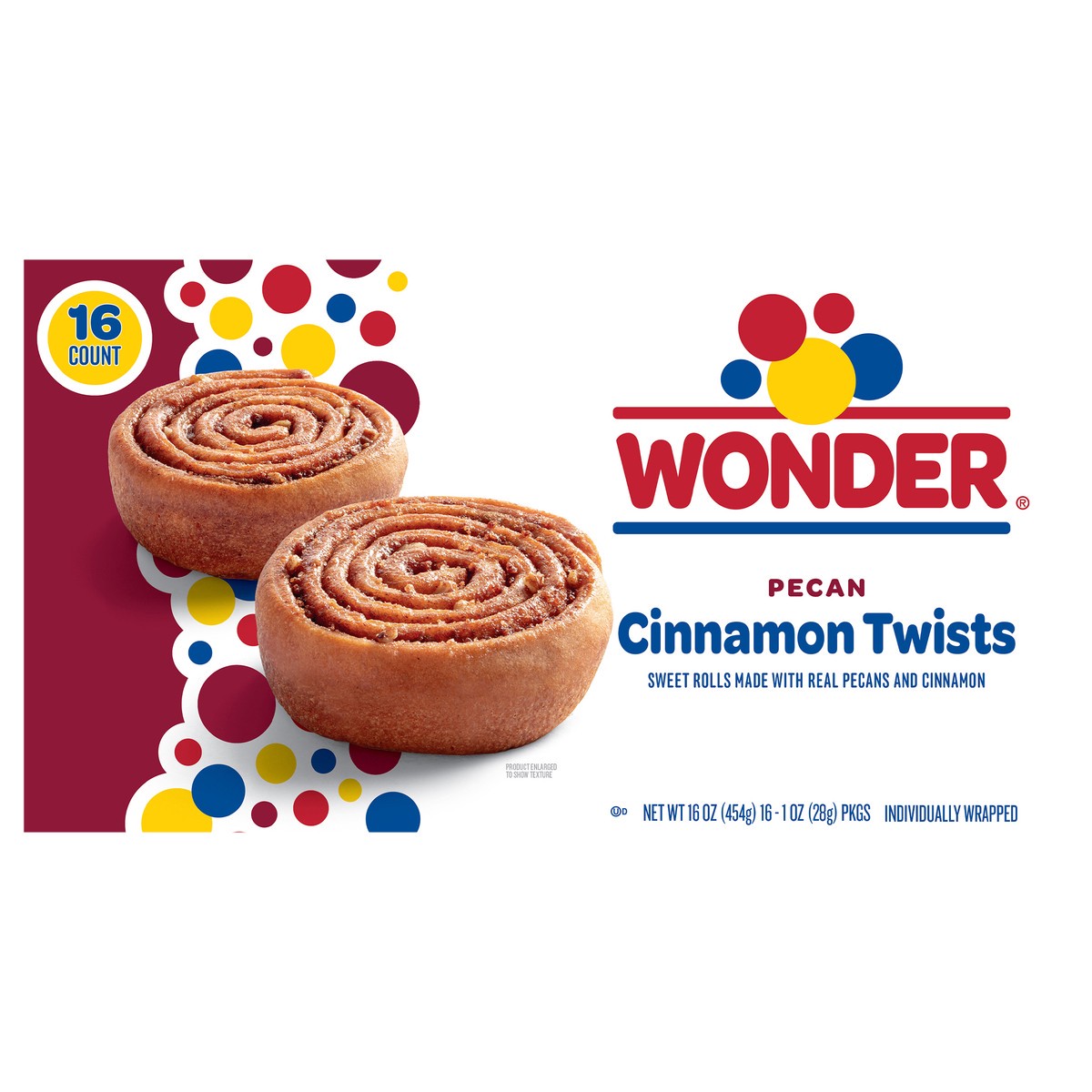 slide 1 of 15, Wonder Cinnamon Twist, Individually Wrapped Cinnamon and Pecan Baked Pastry Rolls, 16 oz, 16 Count, 16 ct