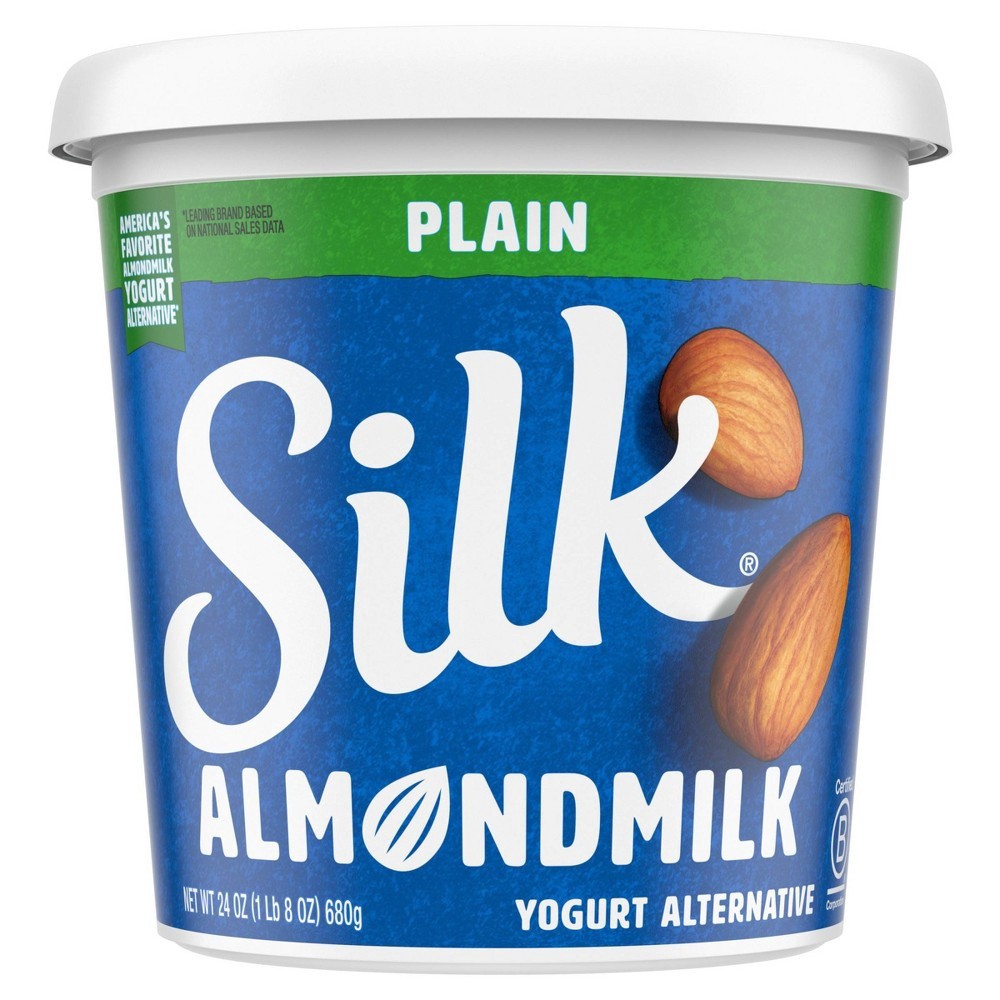 slide 2 of 8, Silk Plain Dairy Free, Almond Milk Yogurt Alternative, Rich and Creamy Plant Based Yogurt with 6 Grams of Protein, 24 OZ Tub, 24 oz