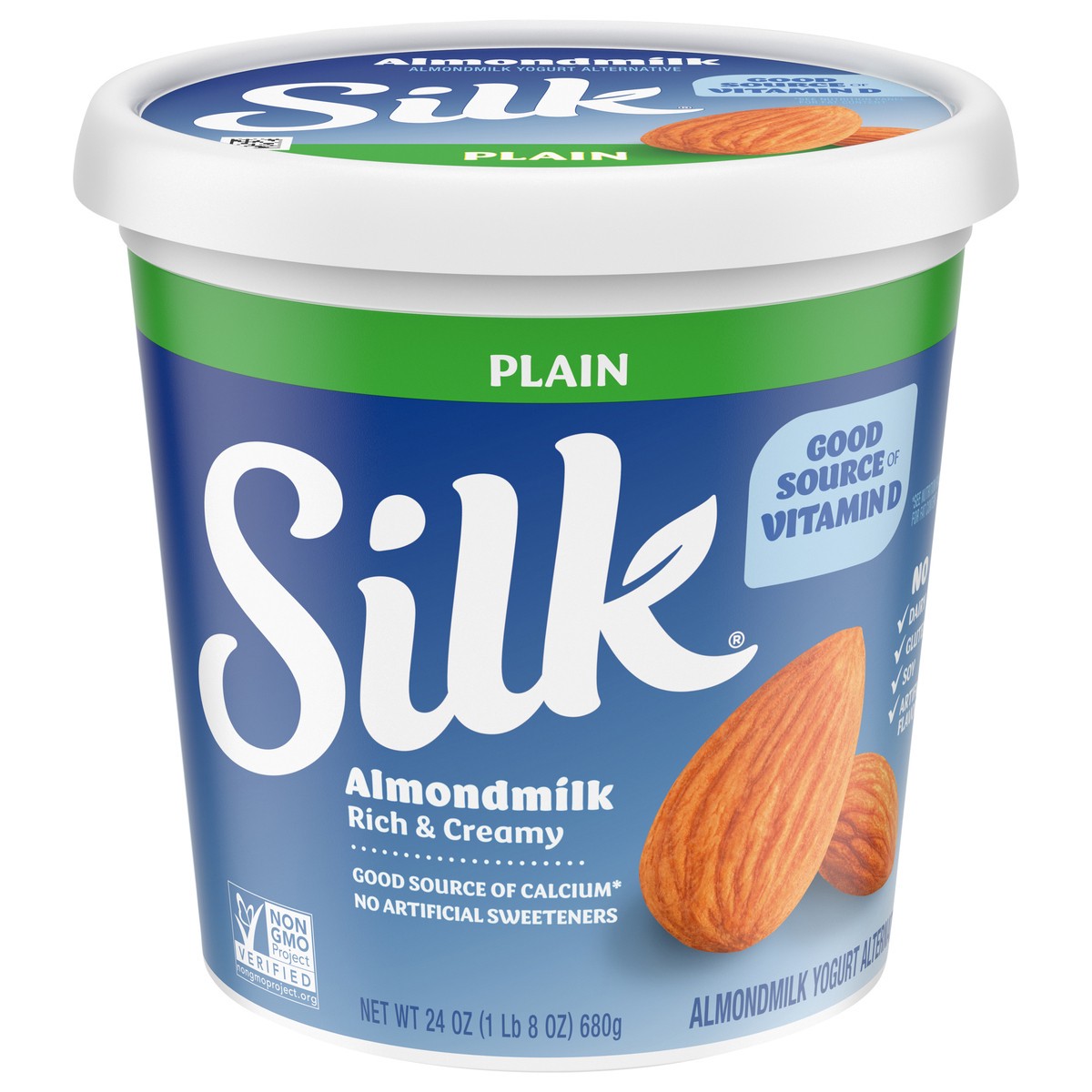 slide 1 of 8, Silk Plain Dairy Free, Almond Milk Plant Based Yogurt Alternative, 24 OZ Tub, 24 oz