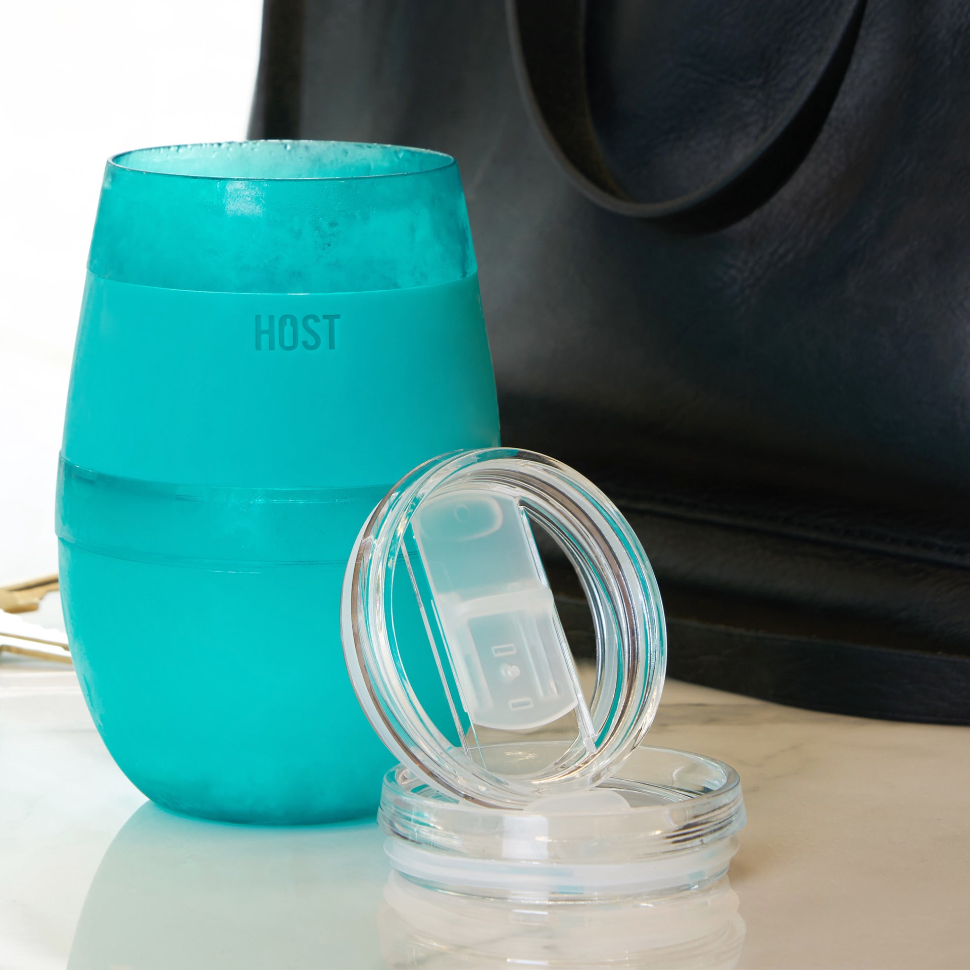 slide 2 of 5, HOST Wine Freeze Lid, Set of 2, Sliding Tab Closure, Travel Cup Lid for Wine Freeze Cooling Cup, Clear, 2 ct