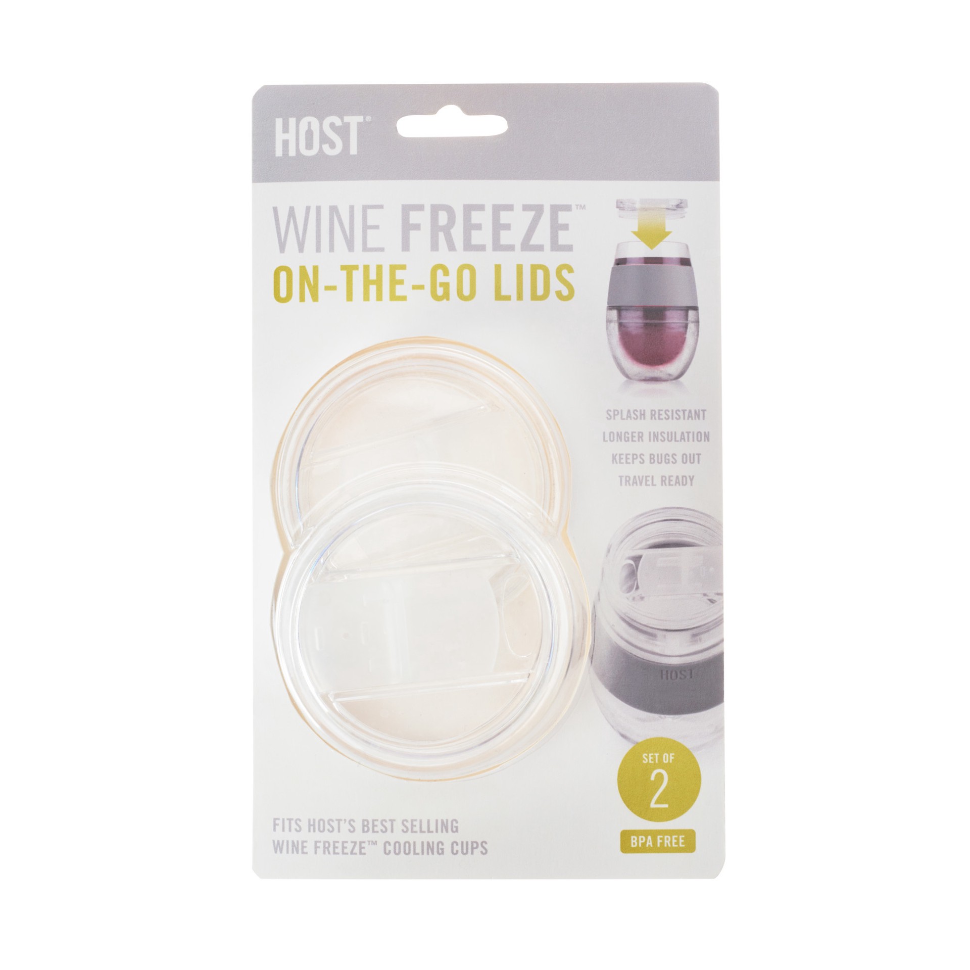 slide 5 of 5, HOST Wine Freeze Lid, Set of 2, Sliding Tab Closure, Travel Cup Lid for Wine Freeze Cooling Cup, Clear, 2 ct