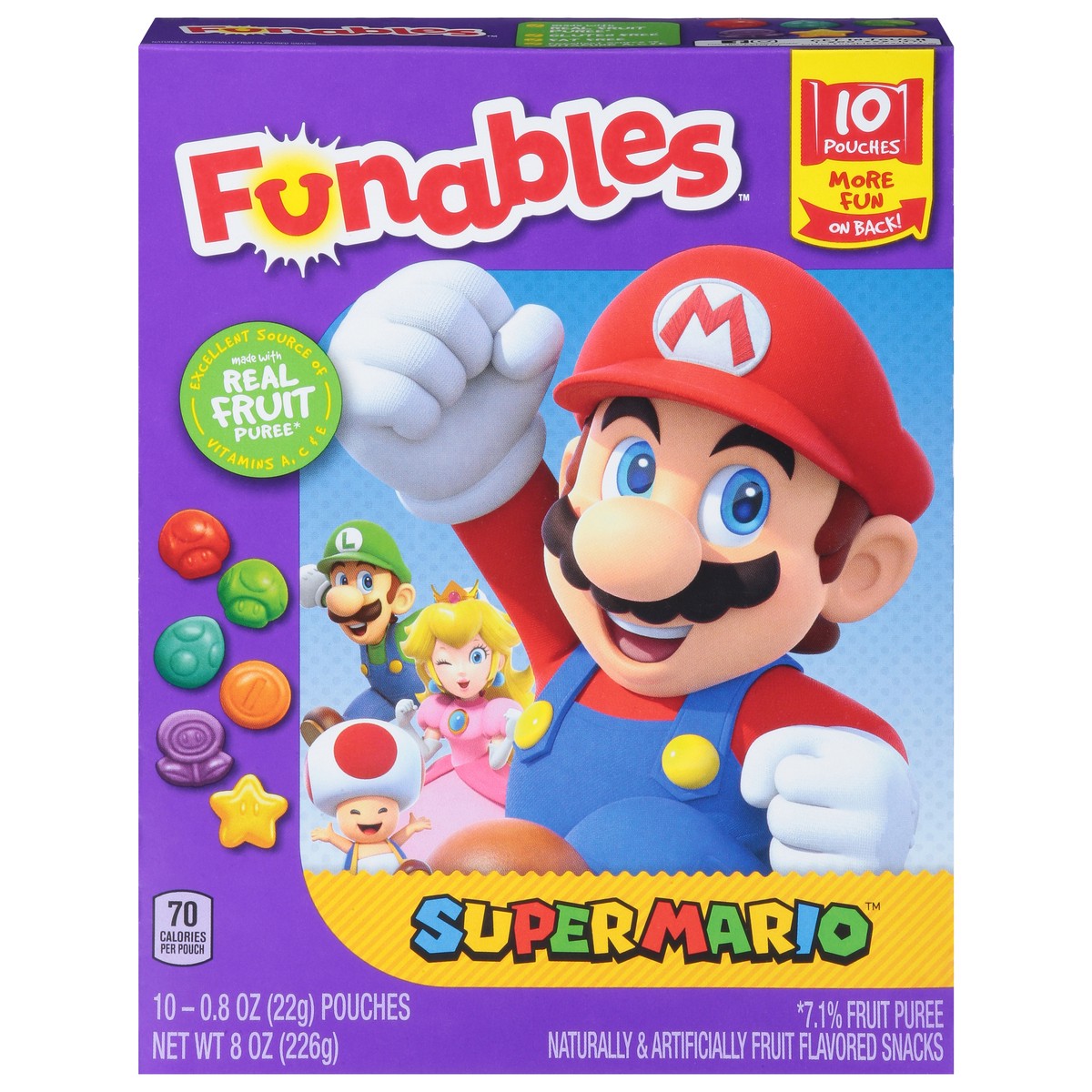 slide 1 of 16, Funables Super Mario Fruit Snacks 10 - 0.8 oz Pouches, 10 ct