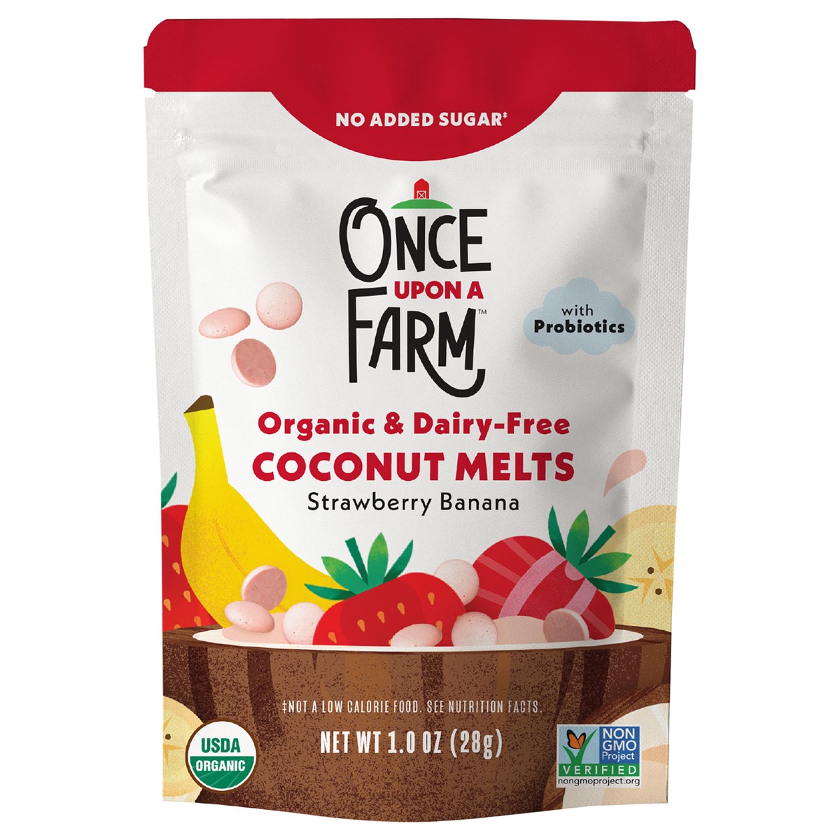 slide 1 of 1, Once Upon a Farm Organic Coconut Melts, Strawberry Banana, 1oz, 1 oz