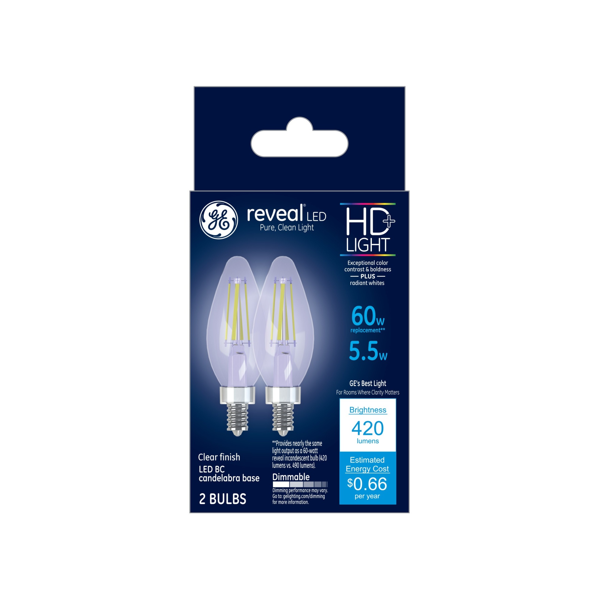 GE Reveal HD+ 60W Replacement LED Light Bulbs Decorative Blunt Tip ...