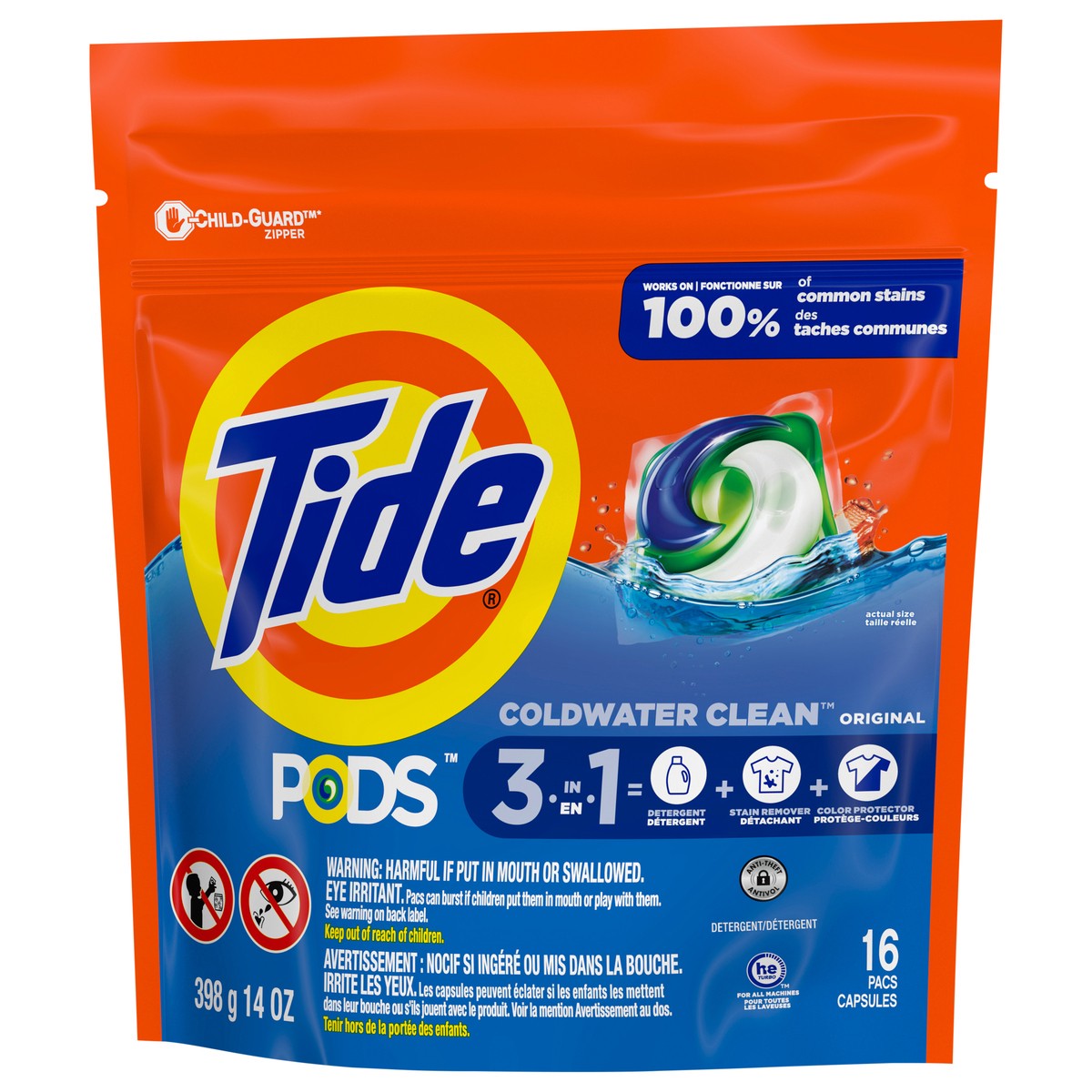 slide 4 of 8, Tide PODS Liquid Laundry Detergent Soap Pacs, HE Compatible, 16 Count, Powerful 3-in-1 Clean in one Step, Original Scent, 14 oz