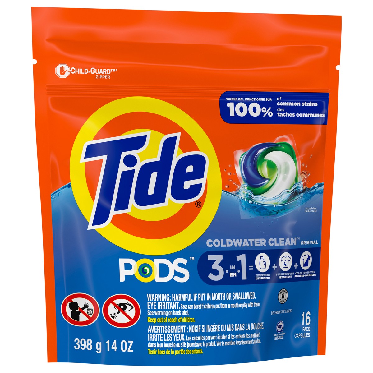 slide 8 of 8, Tide PODS Liquid Laundry Detergent Soap Pacs, HE Compatible, 16 Count, Powerful 3-in-1 Clean in one Step, Original Scent, 14 oz