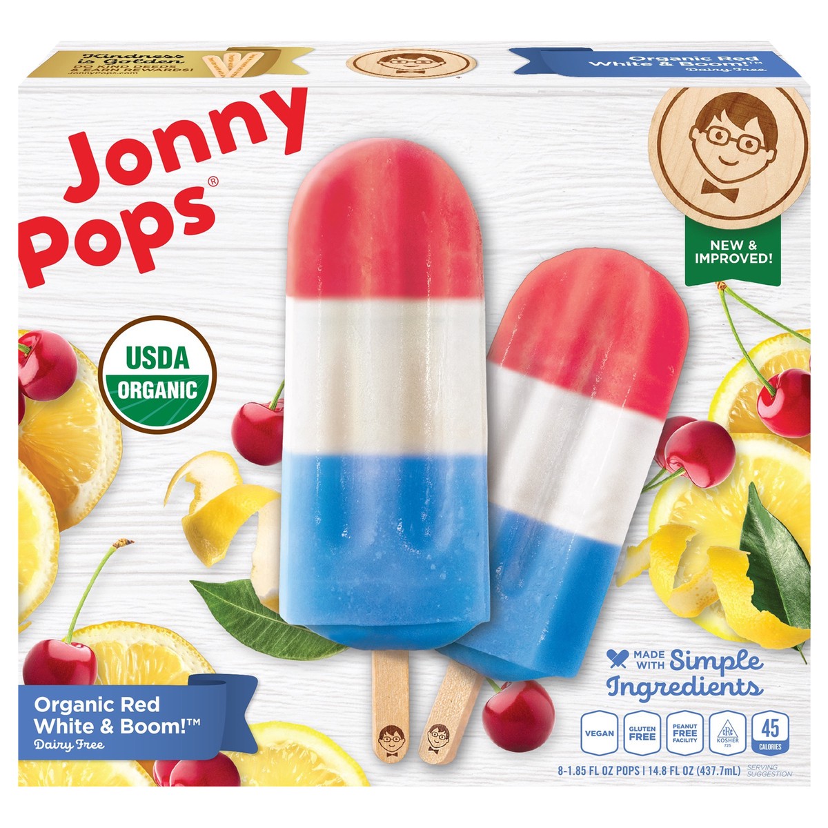 slide 1 of 9, Jonny Pops Organic Red, White, & Boom Water Pops 8 PK, 14.8 fl oz