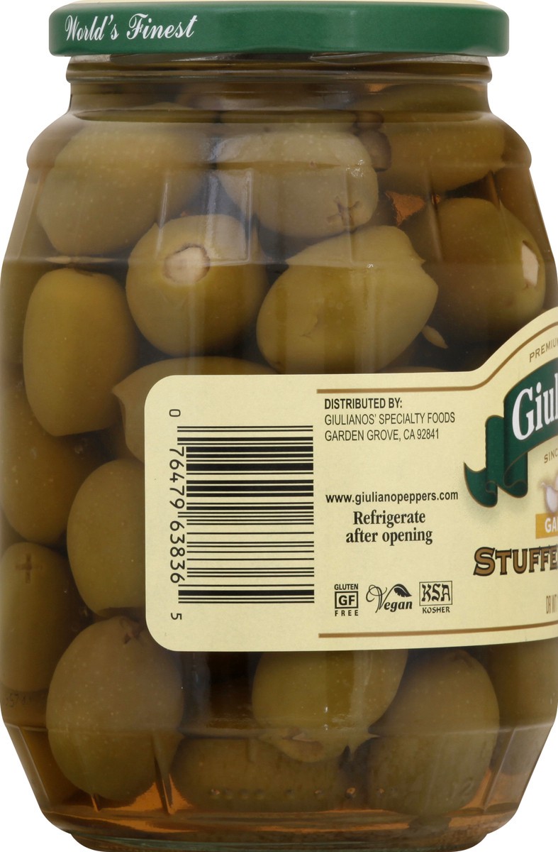 slide 8 of 13, Giuliano Stuffed Garlic Olives 19 oz, 19 oz