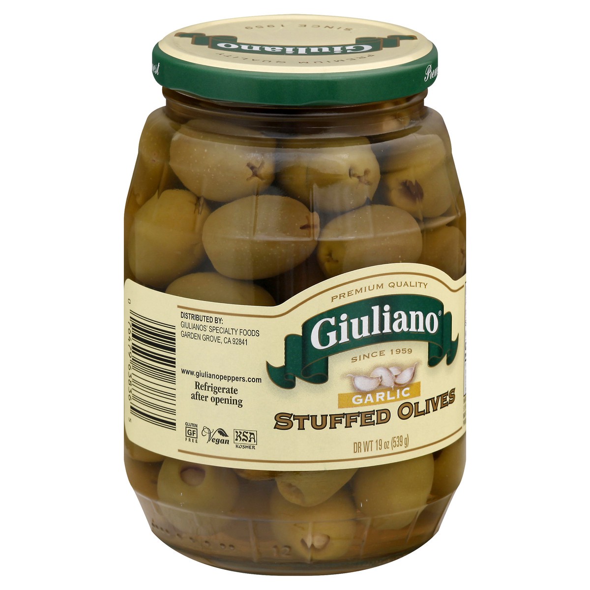 slide 10 of 13, Giuliano Stuffed Garlic Olives 19 oz, 19 oz