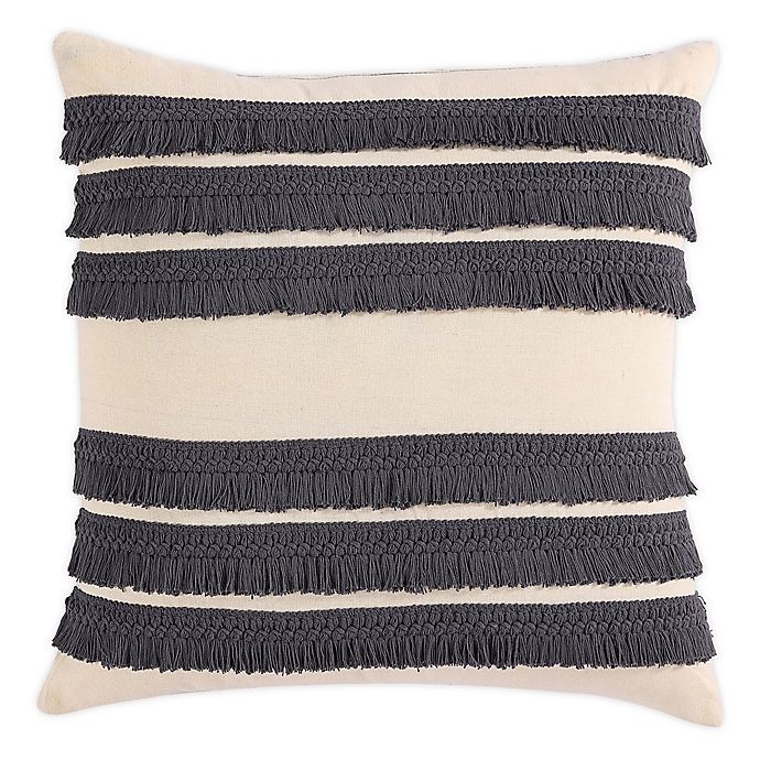 slide 1 of 2, Morgan Home Square Decorative Fringe Throw Pillow Cover - Grey, 1 ct