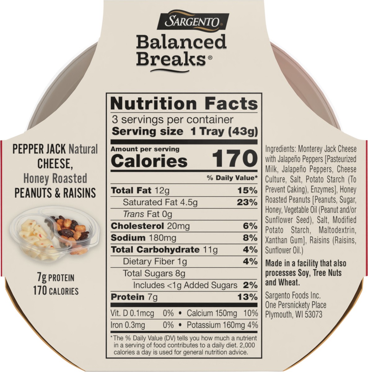slide 3 of 9, Sargento Balanced Breaks Pepper Jack Cheese, Honey Roasted Peanuts & Raisins - 4.5oz/3ct, 3 ct; 4.5 oz