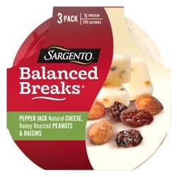 Sargento Balanced Breaks Pepper Jack Cheese, Honey Roasted Peanuts & Raisins - 4.5oz/3ct