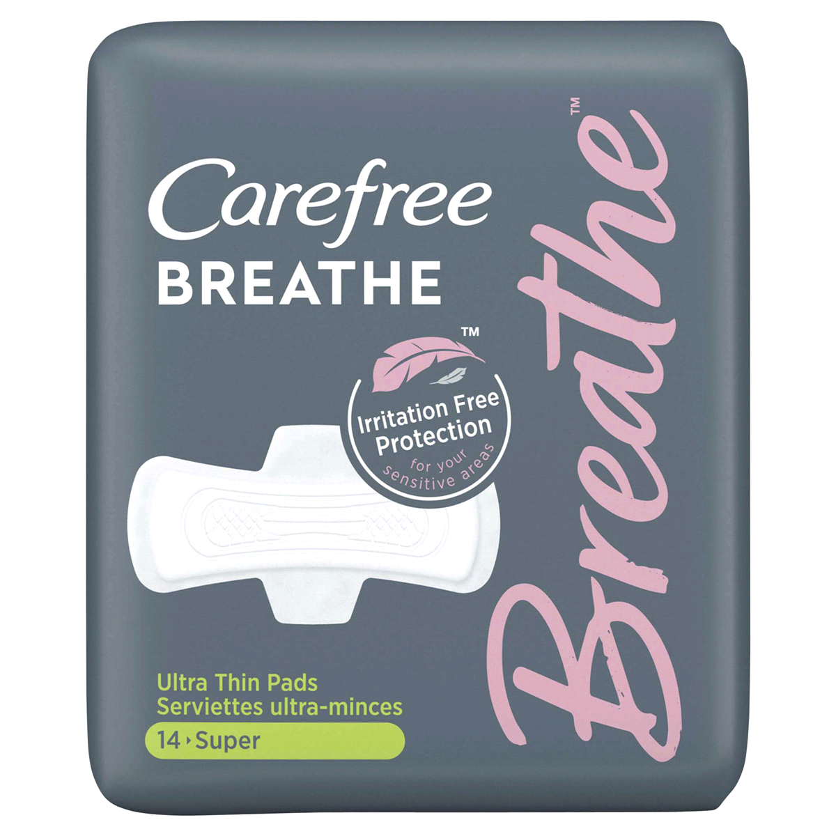 slide 1 of 3, Carefree Breathe Super Ultra Thin Pads with Wings, 14 ct