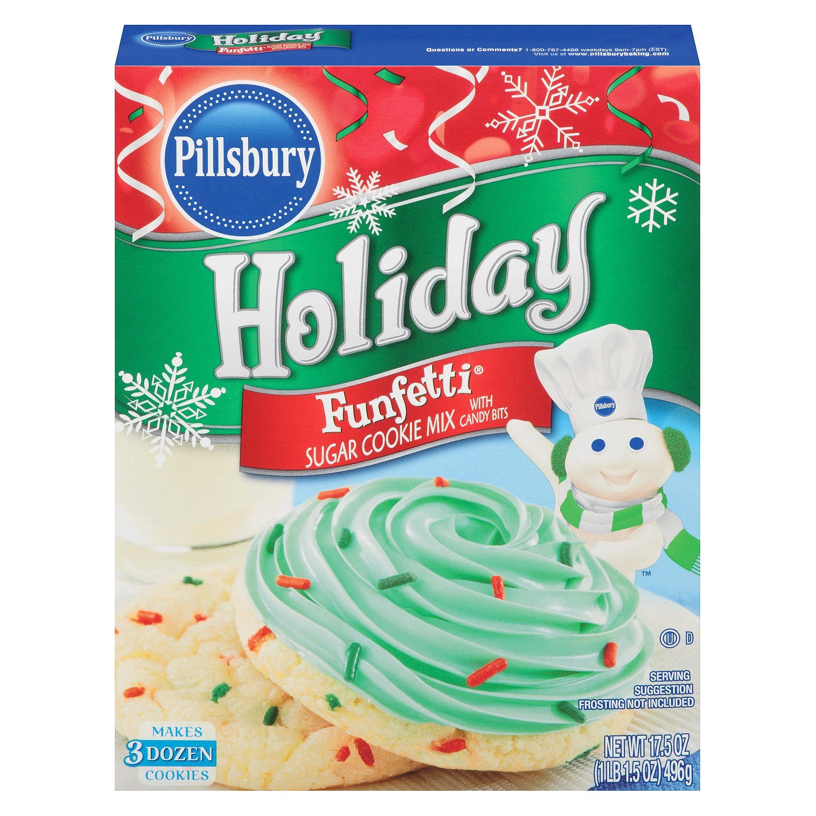 slide 1 of 10, Pillsbury Holiday Funfetti Sugar Cookie Mix, 17.5 oz