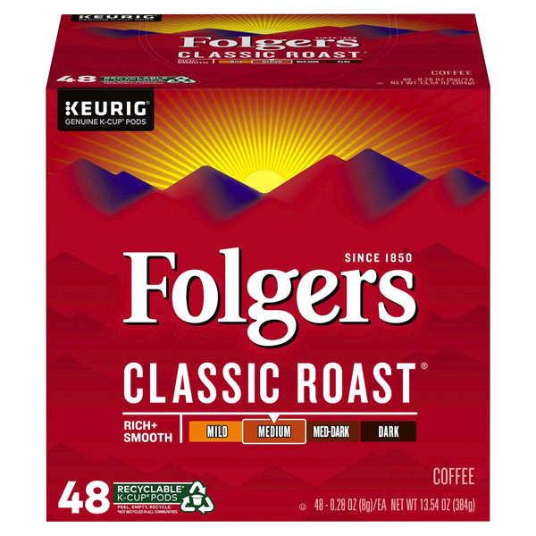 slide 1 of 6, Folgers Classic Medium Roast Coffee Pods, 13.54 oz