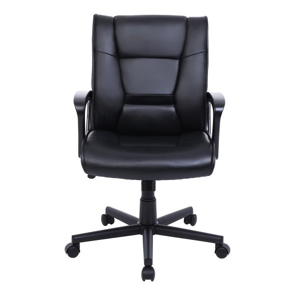 slide 4 of 10, Realspace Modern Comfort Verismo Bonded Leather High-Back Executive Chair, Black/Chrome, 1 ct