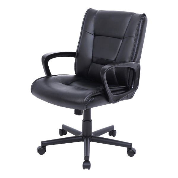 slide 3 of 10, Realspace Modern Comfort Verismo Bonded Leather High-Back Executive Chair, Black/Chrome, 1 ct