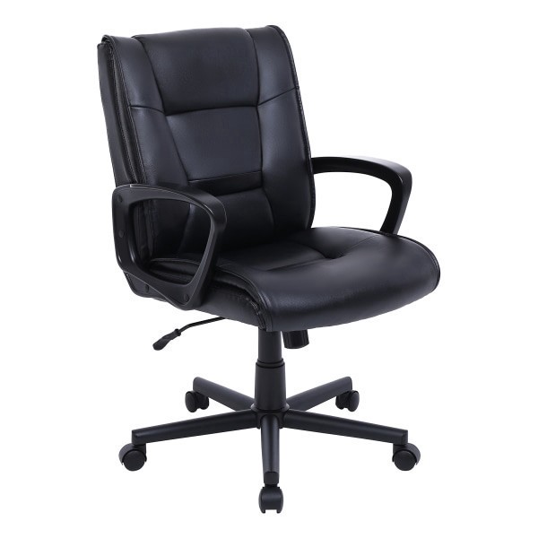 slide 1 of 10, Realspace Modern Comfort Verismo Bonded Leather High-Back Executive Chair, Black/Chrome, 1 ct