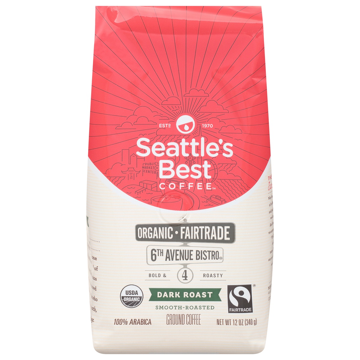 slide 1 of 1, Seattle's Best Coffee 6th Avenue Bistro Fair Trade Organic Dark Roast Ground Coffee -12oz Bag, 