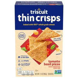 Triscuit Thin Crisps Tomato Basil Pizza Whole Grain Wheat Crackers, Lunch Snacks, Snack Crackers, 7.1 oz