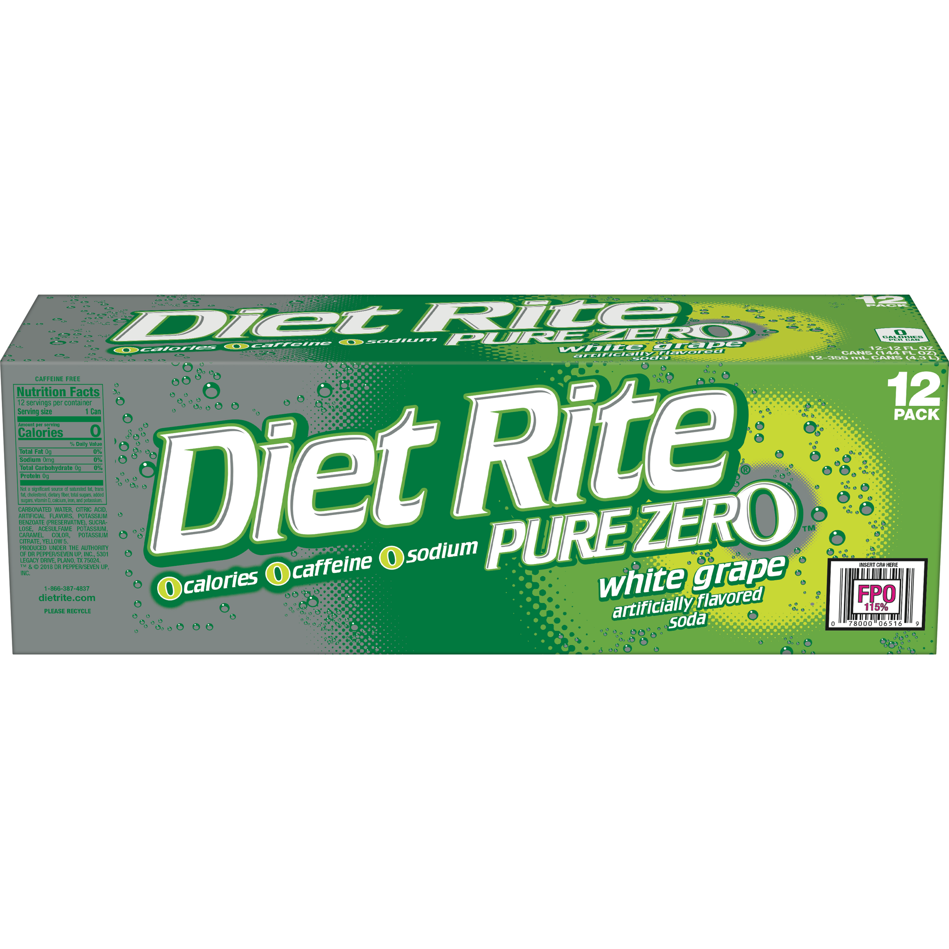 slide 5 of 5, Diet Rite Pure Zero Diet Rite White Grape - 12 ct, 12 ct