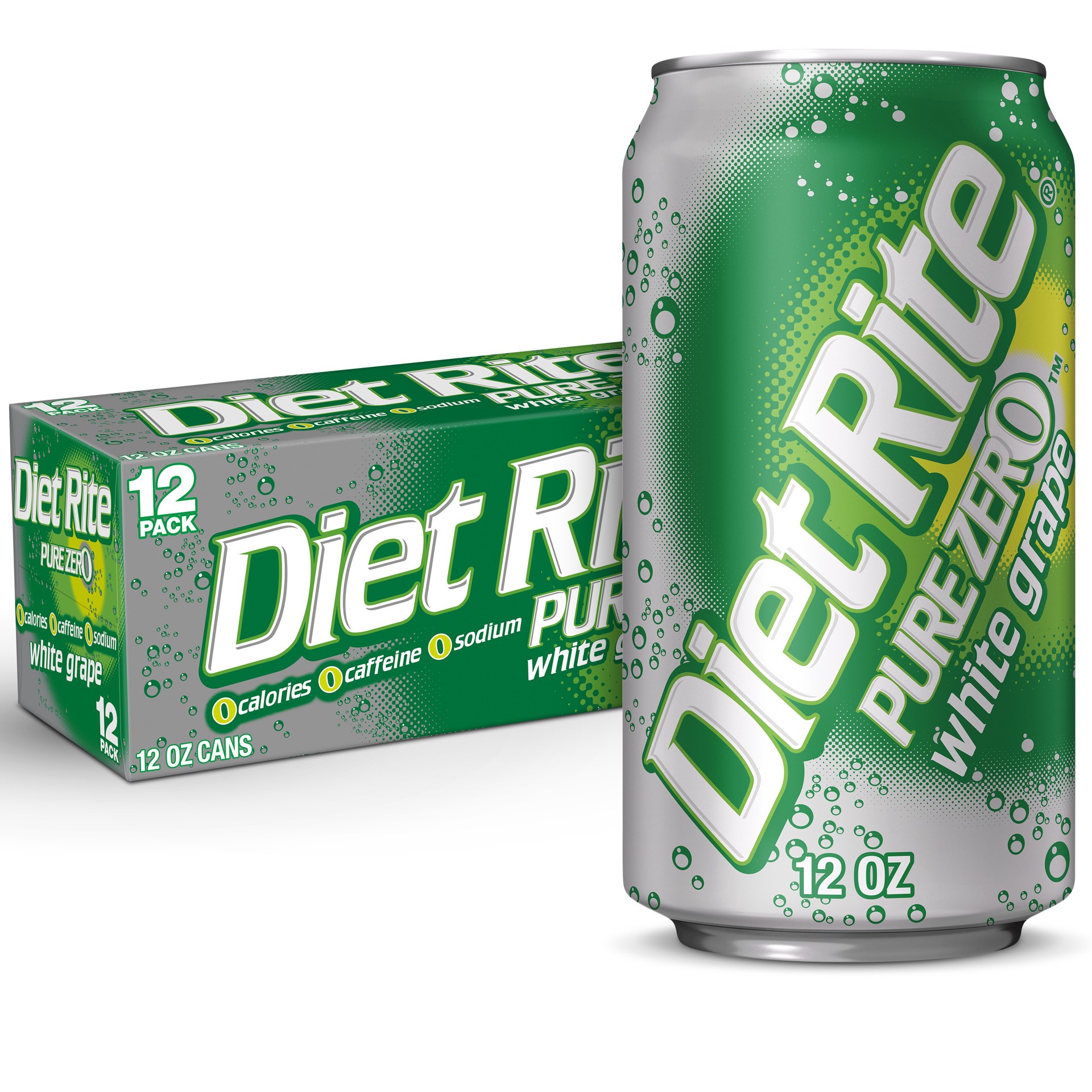 slide 1 of 5, Diet Rite Pure Zero Diet Rite White Grape - 12 ct, 12 ct