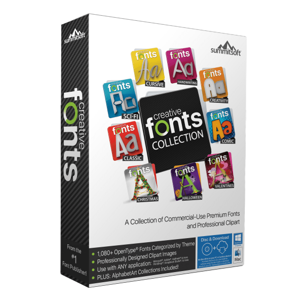 slide 1 of 1, Summitsoft Creative Fonts Collection, For Pc And Apple Mac, Traditional Disc, 1 ct