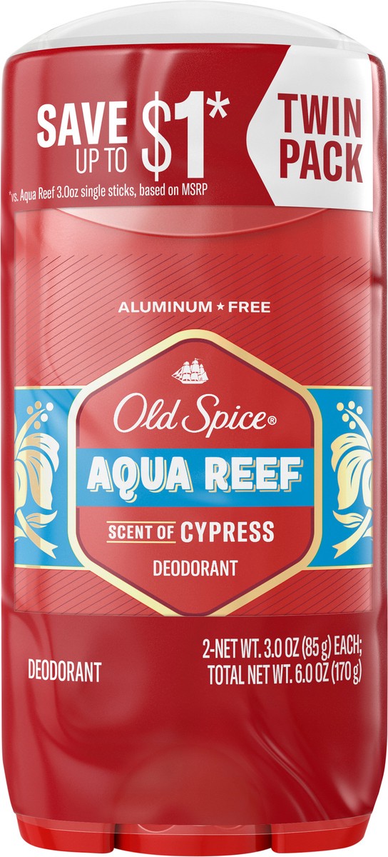 slide 3 of 3, Old Spice Men's Aluminum-Free Deodorant, Aqua Reef, 3.0oz Twin Pack, 2 ct