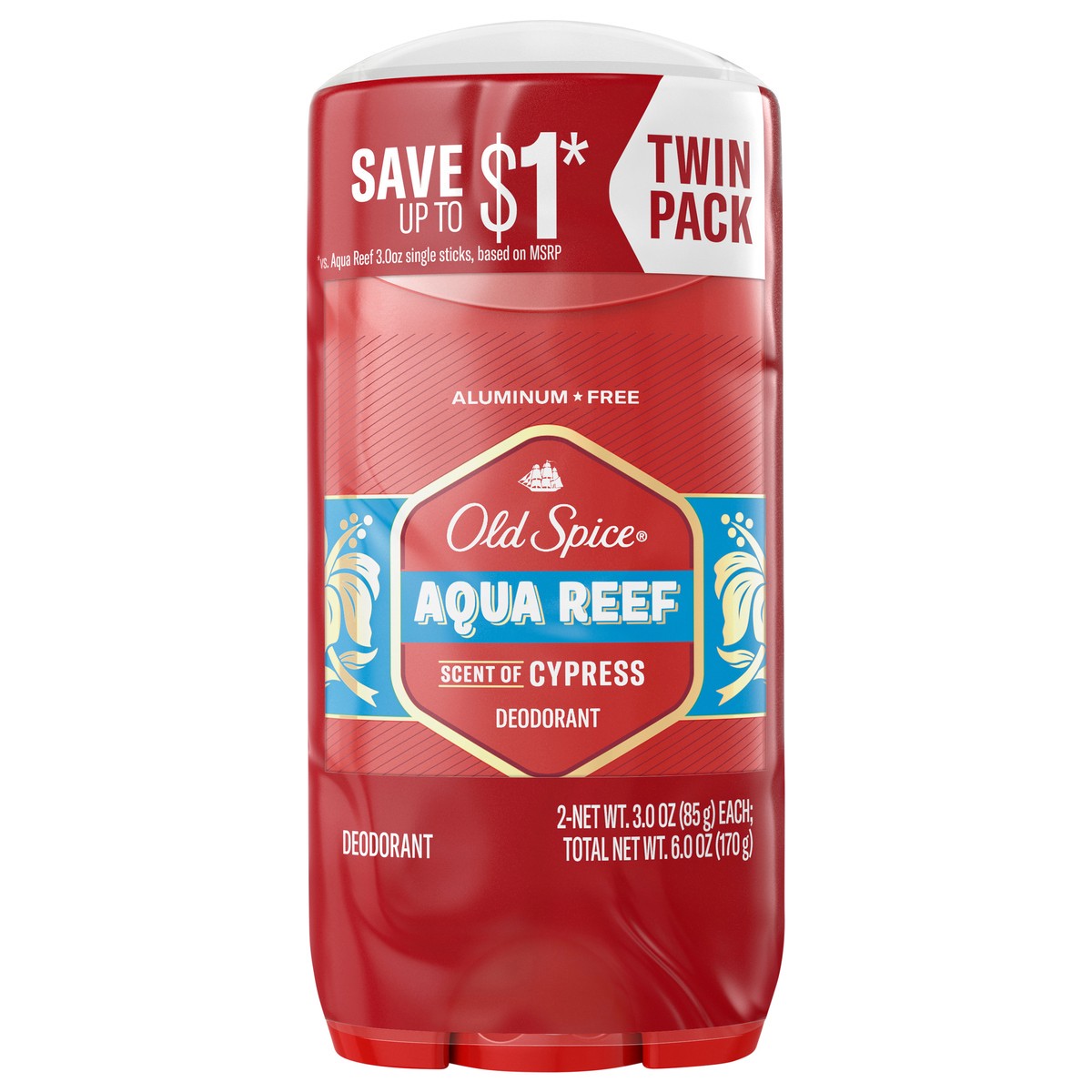 slide 1 of 3, Old Spice Men's Aluminum-Free Deodorant, Aqua Reef, 3.0oz Twin Pack, 2 ct