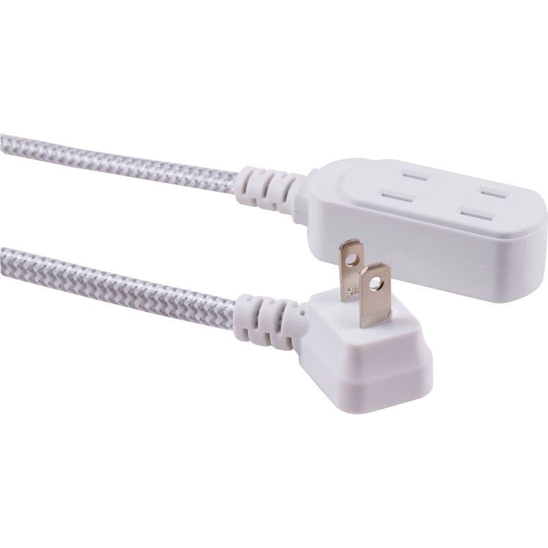 slide 2 of 7, Cordinate Braided 3-Outlet Indoor Extension Cord, Gray/White, 39980-T1, 8 ft