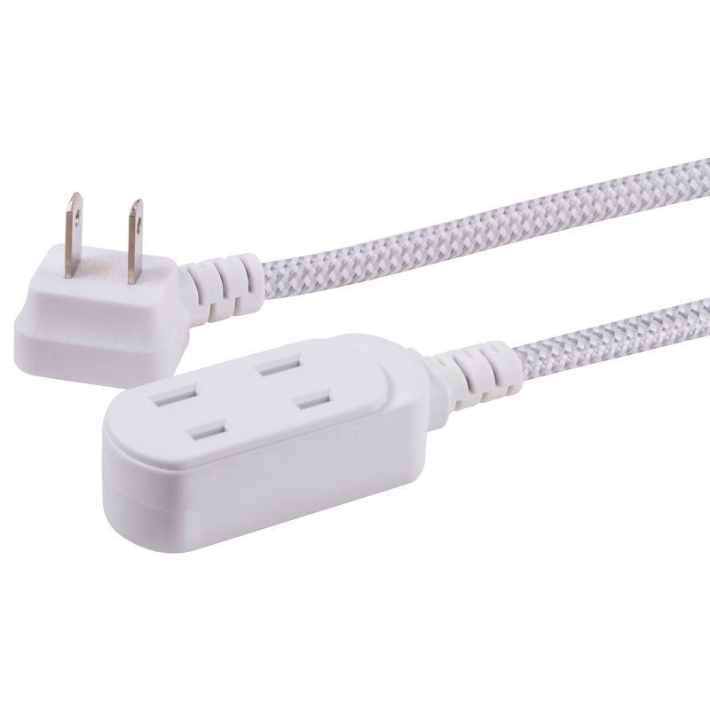 slide 3 of 7, Cordinate Braided 3-Outlet Indoor Extension Cord, Gray/White, 39980-T1, 8 ft