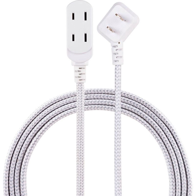 slide 1 of 7, Cordinate Braided 3-Outlet Indoor Extension Cord, Gray/White, 39980-T1, 8 ft