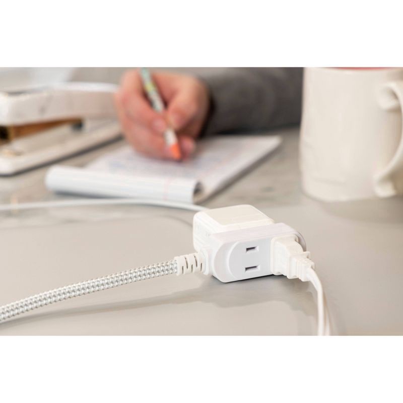 slide 6 of 7, Cordinate Braided 3-Outlet Indoor Extension Cord, Gray/White, 39980-T1, 8 ft