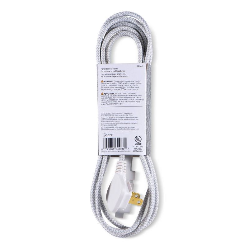 slide 7 of 7, Cordinate Braided 3-Outlet Indoor Extension Cord, Gray/White, 39980-T1, 8 ft