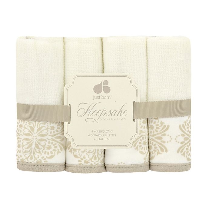 slide 2 of 2, Just Born Keepsake Love'' Washcloths - Ivory'', 4 ct