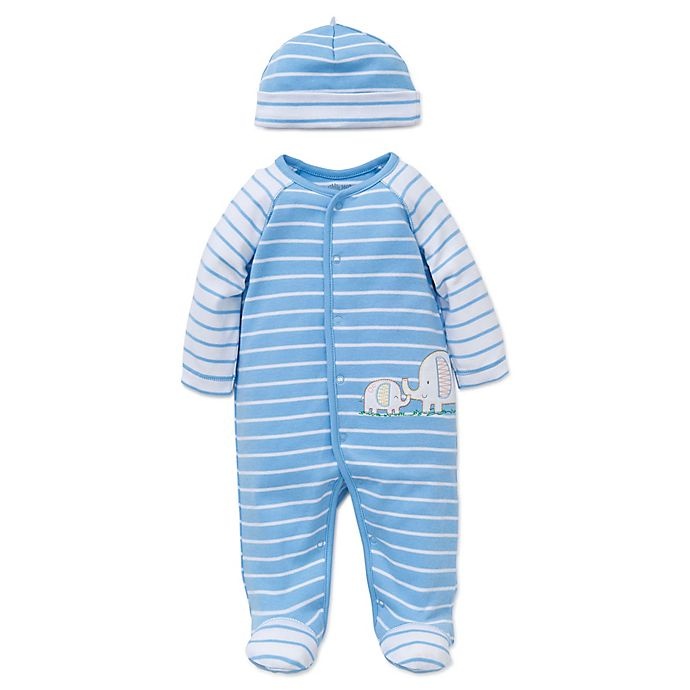 slide 1 of 2, Little Me Preemie Elephant Striped Footie and Hat Set - Blue, 2 ct