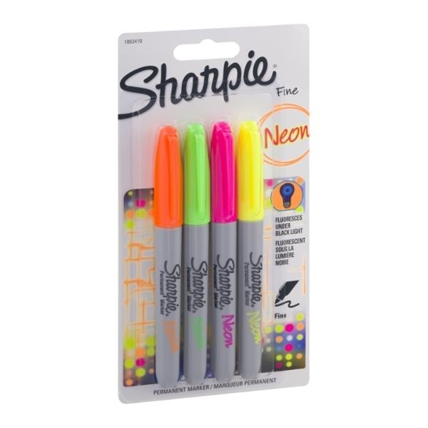 slide 1 of 1, Sharpie Neon Fine Point Permanent Marker, 4 ct