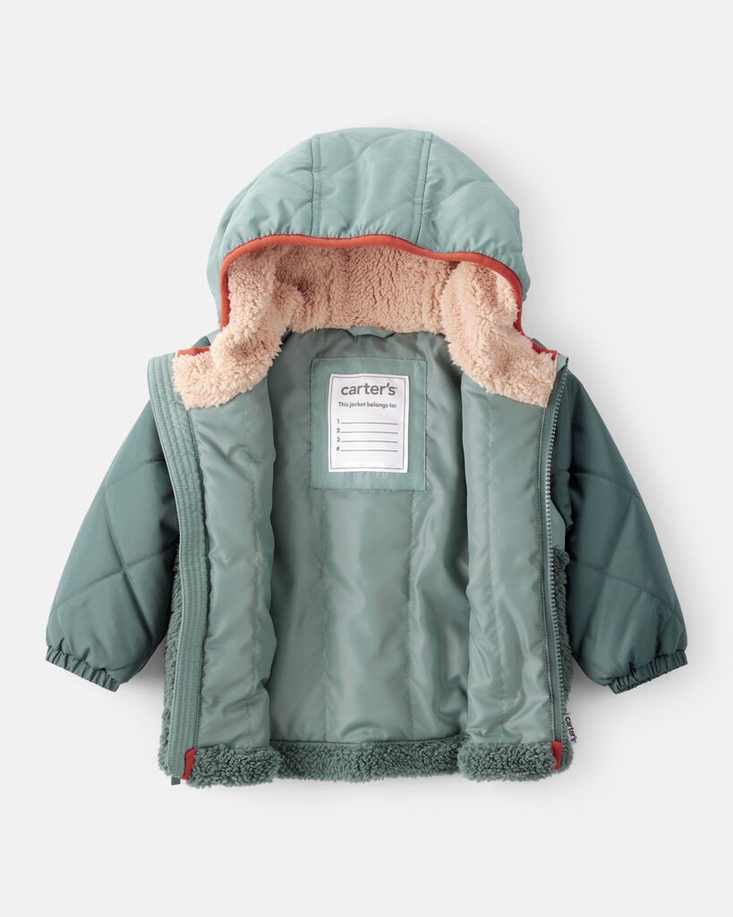 slide 3 of 3, Baby Boy Long-Sleeve Midweight Quilted Sherpa Jacket - Green Green 18M, 1 ct