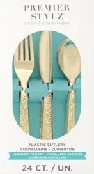 Unique Hammered Gold Asst Cutlery, 24 ct Box