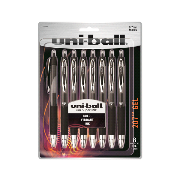 slide 1 of 1, Uniball Pens - 207, Black, 8 ct